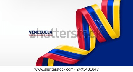 Venezuela 3D ribbon flag. Bent waving 3D flag in colors of the Venezuela national flag. National flag background design.