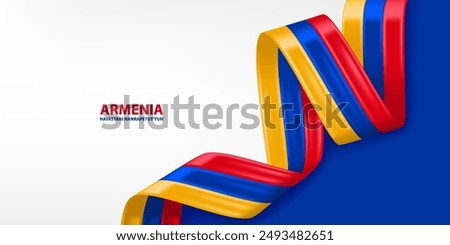 Armenia 3D ribbon flag. Bent waving 3D flag in colors of the Armenia national flag. National flag background design.