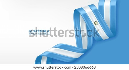 Guatemala 3D ribbon flag. Bent waving 3D flag in colors of the Guatemala national flag. National flag background design.