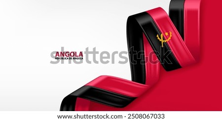 Angola 3D ribbon flag. Bent waving 3D flag in colors of the Angola national flag. National flag background design.