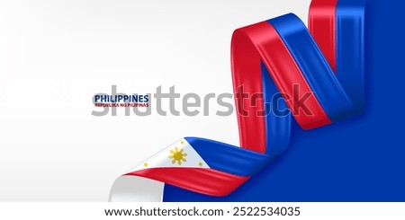 Philippines 3D ribbon flag. Bent waving 3D flag in colors of the Philippines national flag. National flag background design.