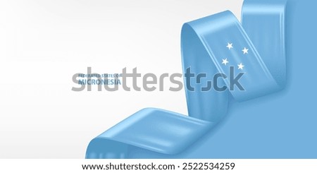 Micronesia 3D ribbon flag. Bent waving 3D flag in colors of the Federated States of Micronesia flag. Federated States of Micronesia flag background design.