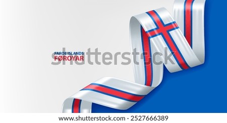 Faroe Islands 3D ribbon flag. Bent waving 3D flag in colors of the Faroe Islands national flag. National flag background design.
