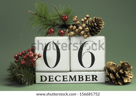 December 6: Save the Date calendar with Winter theme colors, fruit and flowers, for birthdays, special occasions, holidays, weddings, website events, or Christmas Advent calendar days.