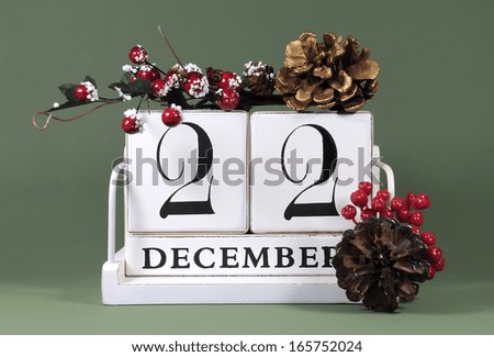 Save the Date calendar with winter theme colors, fruit and flowers, for birthdays, special occasions, holidays, weddings, website events, or Christmas Advent calendar days, for December 22