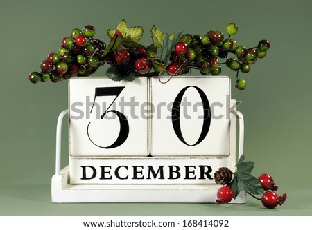 Save the Date calendar with winter theme colors, fruit and flowers, for birthdays, special occasions, holidays, weddings, or website events, for December 30.