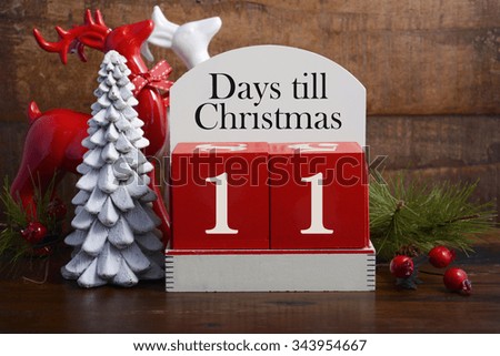 11 Days Till Christmas Vintage Style Wood Calendar With Red And White