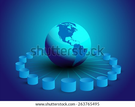 Vector illustration of database integration, different databases connecting globally