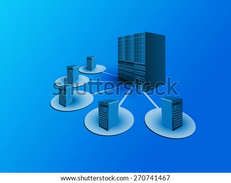 Concept of Data Center Architecture and various systems connecting to a data center for digital storage, load sharing