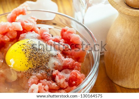 fresh ground meat cooked with egg and onion
