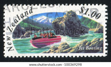 NEW ZEALAND - CIRCA 1993: stamp printed by New Zealand, shows Jet Boating, circa 1993