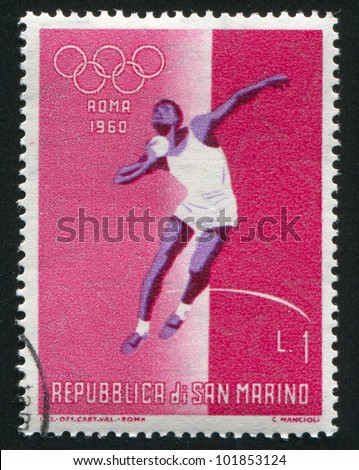 SAN MARINO - CIRCA 1960: A stamp printed by San Marino, shows Shot Put, circa 1960