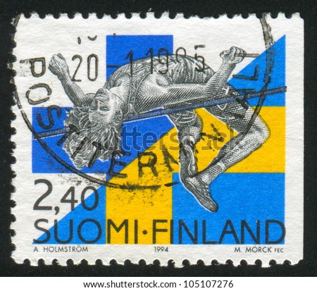 FINLAND - CIRCA 1994: stamp printed by Finland, shows High Jumper Patrick Sjoberg, circa 1994