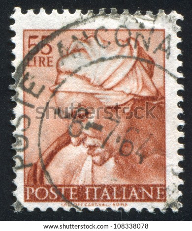 ITALY - CIRCA 1961: stamp printed by Italy, shows Designs from Sistine Chapel by Michelangelo, Cumaean Sybil, circa 1961