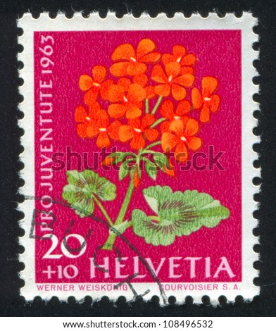 SWITZERLAND - CIRCA 1963: stamp printed by Switzerland, shows Geranium, Plants, circa 1963