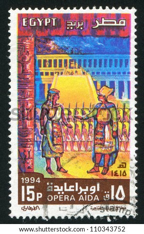 EGYPT - CIRCA 1994: stamp printed by Egypt, shows Actors in an antique scene, Opera Aida, circa 1994