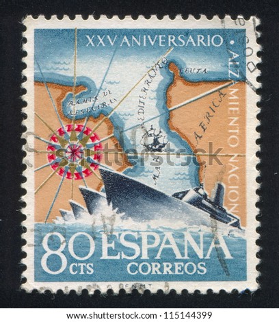 SPAIN - CIRCA 1961: stamp printed by Spain, shows Ships and Strait of Gibraltar, circa 1961