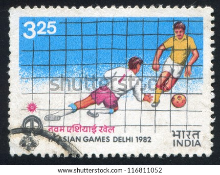 INDIA - CIRCA 1982: stamp printed by India, shows football players, circa 1982
