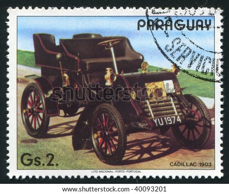 PARAGUAY -CIRCA 1986: Cadillac. Their first car was completed in October 1902, the 10 hp (7 kW) Cadillac, circa 1986.