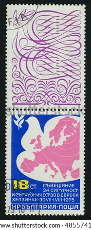 BULGARIA - CIRCA 1975: stamp printed by Bulgaria, shows Peace Dove and Map of Europe, circa 1975.