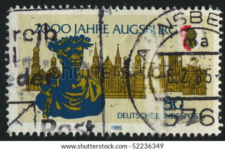 GERMANY  - CIRCA 1985: stamp printed in Germany, shows old city, circa 1985.