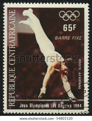 CENTRAL AFRICAN REPUBLIC - CIRCA 1984:   stamp printed by Central African Republic, shows gymnast, circa 1984.