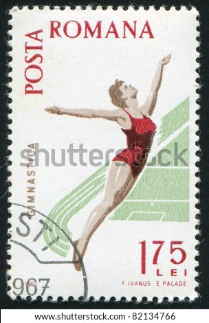 ROMANIA - CIRCA 1965: stamp printed by Romania, show gymnastics, circa 1965.