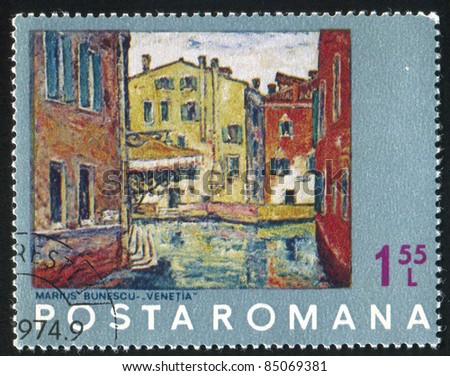ROMANIA - CIRCA 1972: stamp printed by Romania, shows Painting of Venice by M. Bunescu, circa 1972