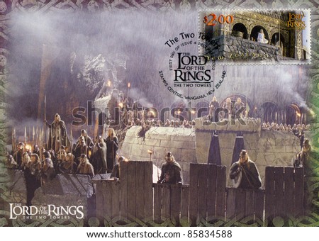 NEW ZEALAND - CIRCA 2002: stamp printed by New Zealand, shows Scenes from The Lord of the Rings, circa 2002