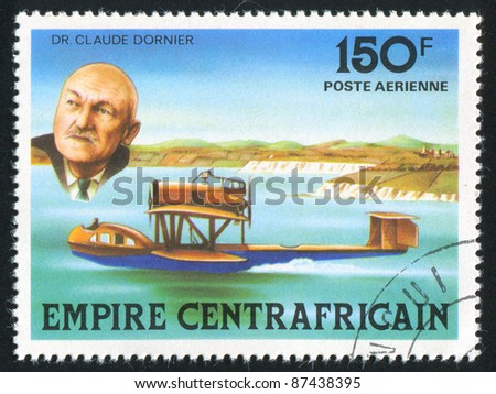 CENTRAL AFRICAN REPUBLIC 1978: stamp printed by Central African Republic, shows Claude Dornier and hydroplane, circa 1978