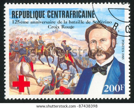 CENTRAL AFRICAN REPUBLIC - CIRCA 1985: stamp printed by Central African Republic, shows Battle of Solferino, circa 1985