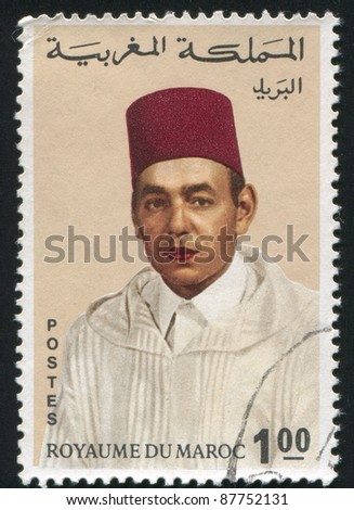 MOROCCO - CIRCA 1962: A stamp printed by Morocco, shows King Hassan II, circa 1962