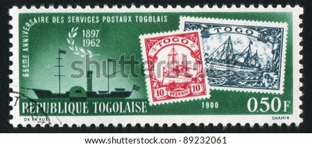 TOGO - CIRCA 1963: A stamp printed by Togo, shows Mail ship, stamps of 1900, circa 1963