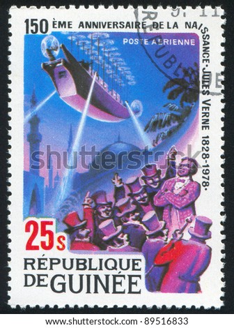 GUINEA - CIRCA 1979: A stamp printed by Guinea, shows Jules Verne story, Robur the Conqueror, circa 1979
