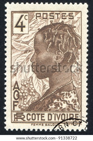 IVORY COAST CIRCA 1936: stamp printed by Ivory Coast, shows Baoule Woman, circa 1936