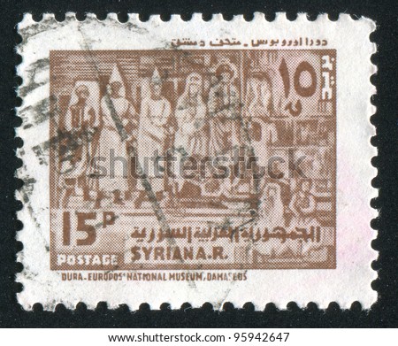 SYRIA - CIRCA 1978: A stamp printed by Syria, shows Mural from National Museum, circa 1978