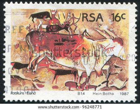 SOUTH AFRICA - CIRCA 1987: stamp printed by South Africa, shows Petroglyphs, circa 1987
