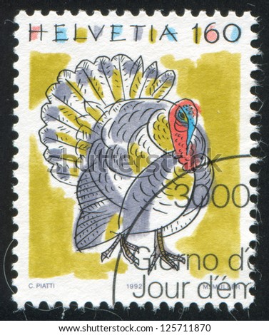 SWITZERLAND - CIRCA 1992: A stamp printed by Switzerland, shows Turkey, Animals, circa 1992