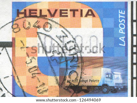 SWITZERLAND - CIRCA 2001: stamp printed by Switzerland, shows Truck, circa 2001