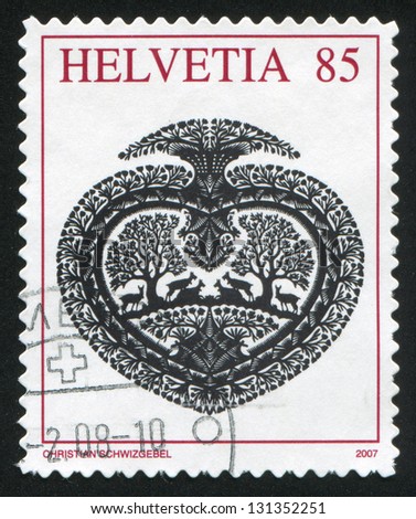 SWITZERLAND - CIRCA 2007: stamp printed by Switzerland, shows Paper cutting Heart by Christian Schwizgebel, circa 2007