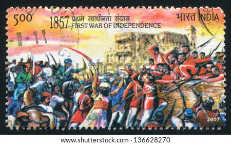 INDIA - CIRCA 2007: stamp printed by India, shows people and soldiers with swords, guns, circa 2007