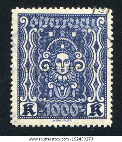 AUSTRIA - CIRCA 1922: stamp printed by Austria, shows ornament, Symbols of Art and Science, circa 1922