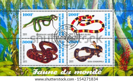 BURUNDI - CIRCA 2011: stamp printed by Burundi, shows snakeskin, circa 2011