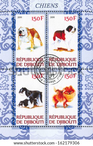 DJIBOUTI - CIRCA 2011: stamp printed by Djibouti, shows breed dog, circa 2011