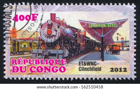 CONGO - CIRCA 2012: stamp printed by Congo, shows East Tennessee and Western North Carolina Railroad, circa 2012