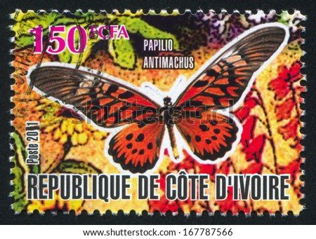 IVORY COAST CIRCA 2011: stamp printed by Ivory Coast, shows butterfly, circa 2011
