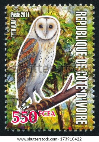 IVORY COAST - CIRCA 2011: stamp printed by Ivory Coast, shows Owl, circa 2011