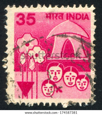 INDIA - CIRCA 1975:  stamp printed by India, shows Family of a house, circa 1975
