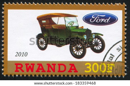 RWANDA - CIRCA 2010: stamp printed by Rwanda, shows retro car, Ford, circa 2010