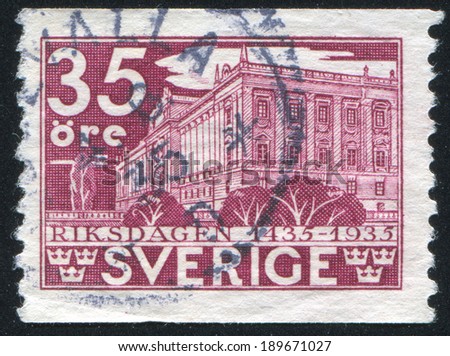 SWEDEN - CIRCA 1935: stamp printed by Sweden, shows House of Parliament in Stockholm, circa 1935